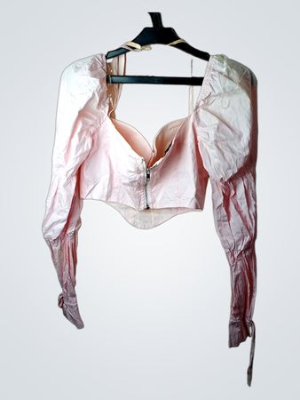Rosa Korsett-Style Puffärmel-Top