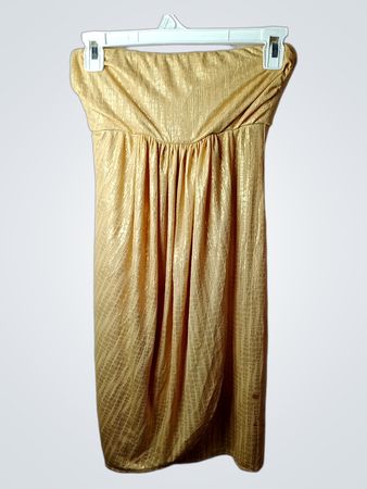Yessica Gold Metallic Strapless Ruched Dress