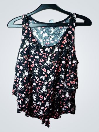 Schwarzes Tanktop mit floralen Druck und Schmetterlingen