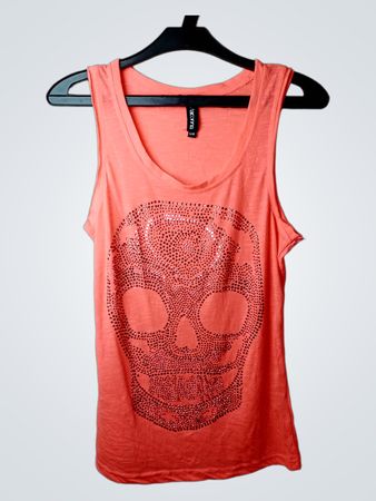 Beso Orange Tanktop mit Totenkopfdesign