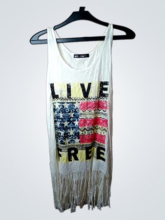 Weißes "LIVE FREE" Tanktop mit Fransen