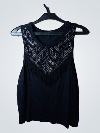 Express Schwarzes Verziertes Fransen-Top