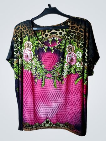 Damen T-Shirt mit kurzen Ärmeln und floralem sowie Leopardenmuster