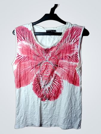 Weißes ärmelloses Oberteil mit rosa Grafik