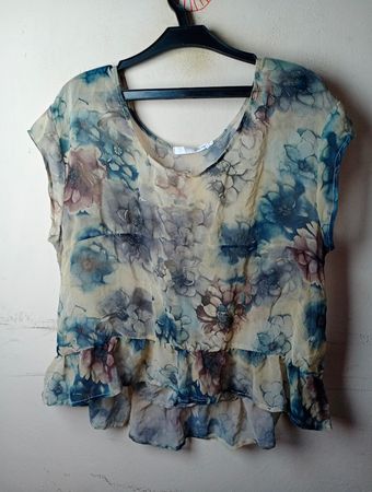 Sheer Floral Print Blouse mit Rüschensaum