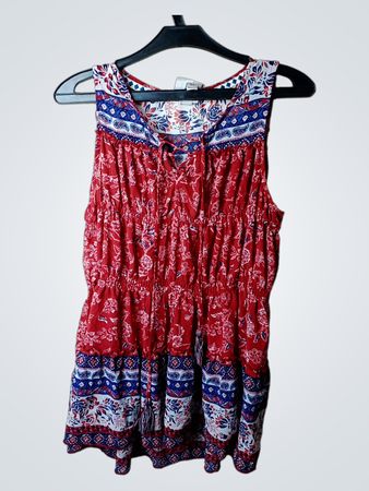 KNOX ROSE Rot und Blau Blütenmuster ärmelloses Kleid