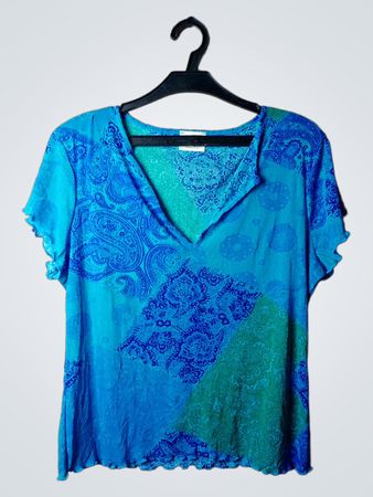 Blaues Paisleymuster T-Shirt