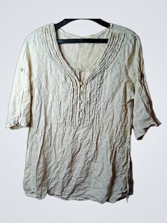 Cream Leinenmischung Tunika-Top