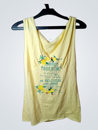 Gelbes Tanktop mit floralem und Textdruck