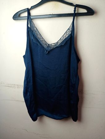 Blauer Spitzenbesatz Spaghetti-Top