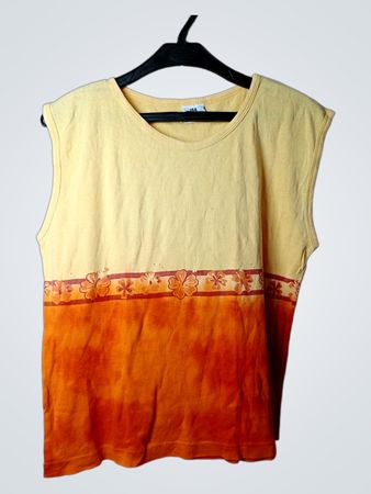 Ärmelloses Top in Gelb und Orange mit Blumenrand