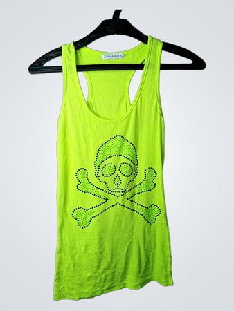 Neon Grünes Totenkopf- und Knochen Tanktop