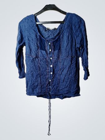 ZARA Blaue bestickte Bluse mit Kordelzug