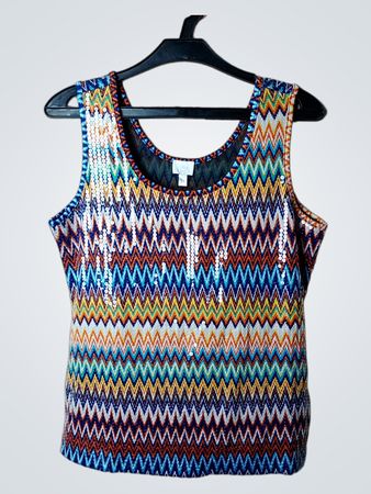 Ärmelloses Tanktop mit Zickzackmuster und Pailletten