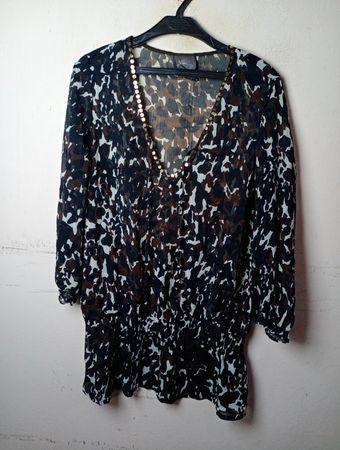Durchsichtige Leopardenmuster-Bluse mit Pailletten