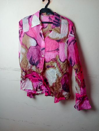 Monar Pink Floral Crinkle Langarm Button-Up Hemd
