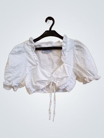 Janina White Cropped-Oberteil mit Puffärmeln und Kordelzug