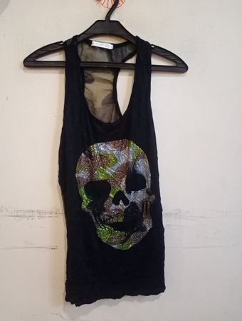 Pink Studio schwarzes Tanktop mit Totenkopf-Print