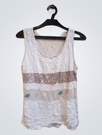 Weißes Tanktop mit Pailletten und Blattmuster