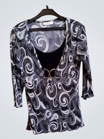 Dressbarn Schwarz-Weiß-Wirbelmuster-Top