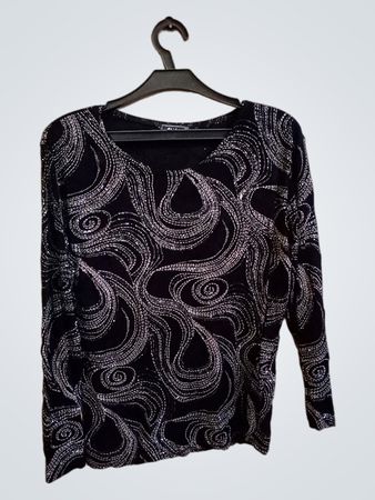 Niki Paris Black Sparkly Swirl Langarmtop