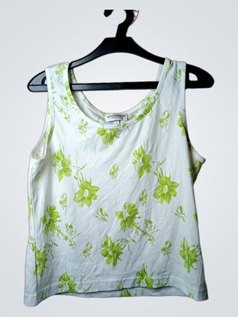 Wissmach Collection Weißes ärmelloses Top mit grünem Blumenmuster