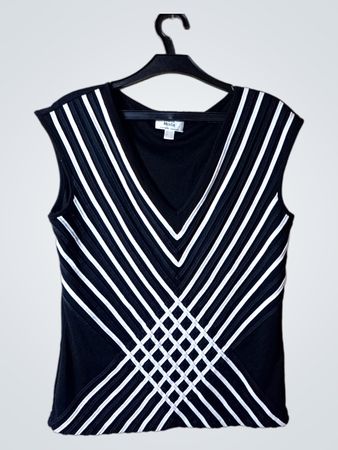 Alba Moda Damen Top ärmellos V-Ausschnitt schwarz-weiß gestreift