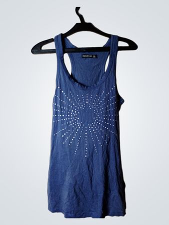 Cracyworld Blaues Tanktop mit Sonnenstrahlen-Design aus Strasssteinen