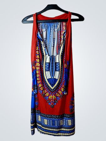 Rotes Dashiki-Print ärmelloses Maxikleid