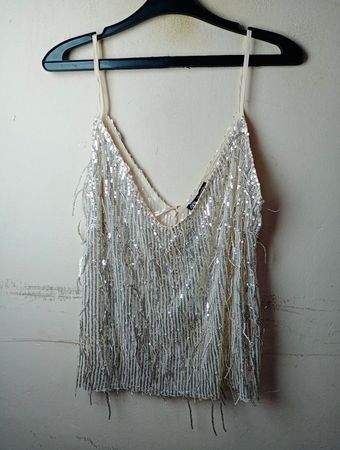 Zara Pailletten-Fransen-Cami-Top