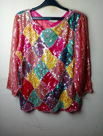 Pailletten-Patchwork-Bluse
