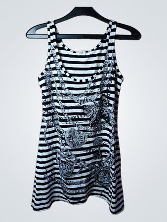 F&F Schwarz-weiß gestreiftes Tanktop mit Ketten- und Schlüsselmotiv