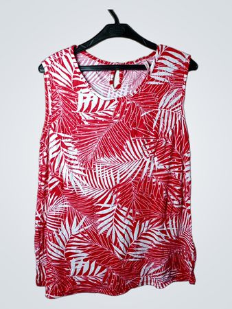 Rotes und weißes ärmelloses Top mit Palmenblattmuster