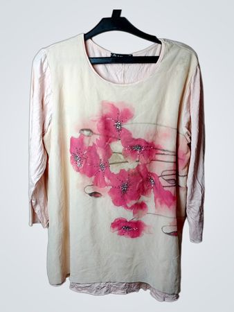 IRIS Made in Italy rosa Langarmoberteil mit Blumenmuster