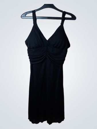 jennifertaylor schwarzes gerafftes V-Ausschnitt-Kleid