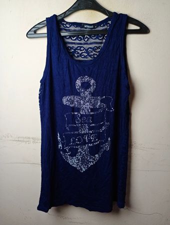 MYHQILS Marineblaues Tanktop mit Anker- und Love-Grafik