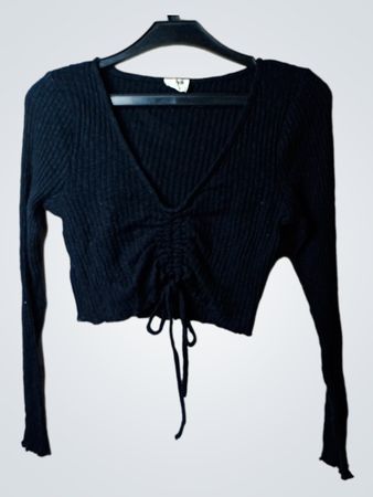Cotton On schwarzes, geripptes, kurzes Langarmoberteil