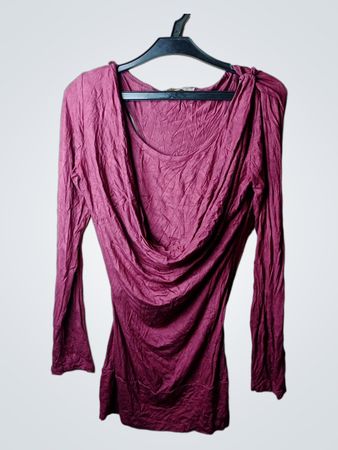 THEEMD Women's Langarm-Top mit drapiertem Ausschnitt