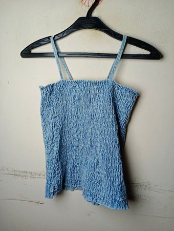 AMDUST Mädchen Größe 9–10J Gerafftes Denim Spaghettiträger-Top