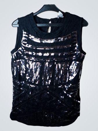 MONA Damen schwarzes ärmelloses Top mit Paillettenverzierung