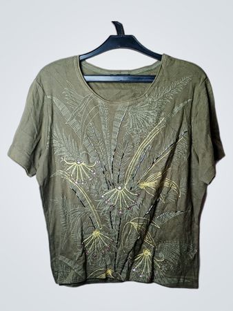 CPM Collection olivgrünes besticktes T-Shirt