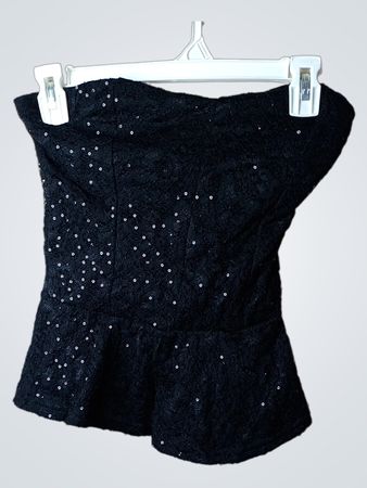 Tally Weijl schwarzes Pailletten-Peplum-Trägerloses Top