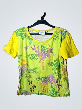 CANDY Damen T-Shirt mit gelbem und grünem Blumenmuster