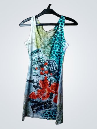 Damen ärmelloses Kleid mit Collage-Print