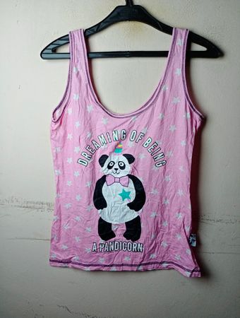 Pinkes Tanktop mit Panda und Sternen