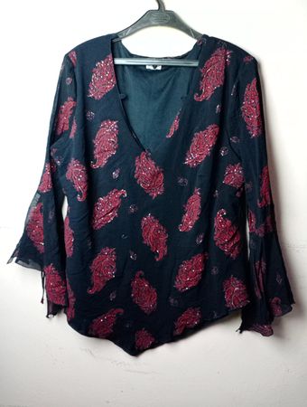 Etam Paisley Pailletten-Bluse mit langen Ärmeln
