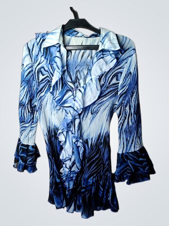 Zaffiri Blue abstrakter Print Plissée-Rüschenbluse