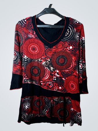 CHRISTIAN LAURE Damen Tunika-Oberteil in Rot und Schwarz mit Muster