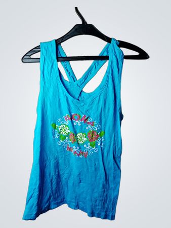 Blaues Tanktop mit Blumenmotiv