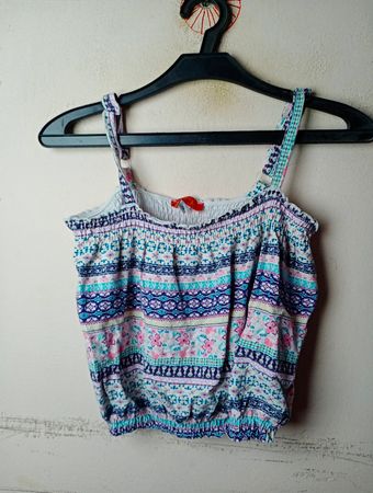 FL Gerafftes, gemustertes Crop-Top
